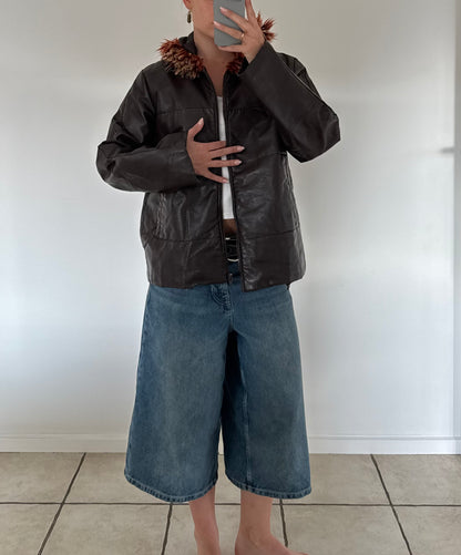 Læderjakke med hætte