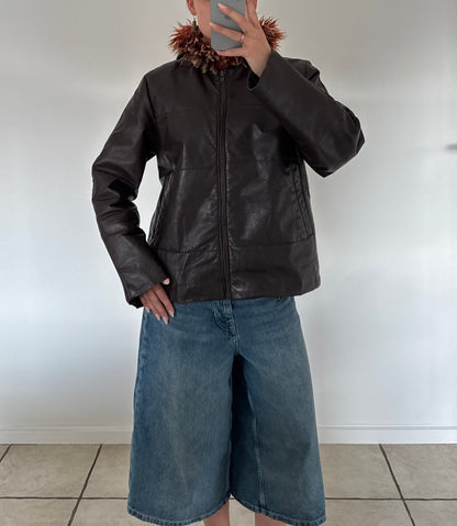 Læderjakke med hætte