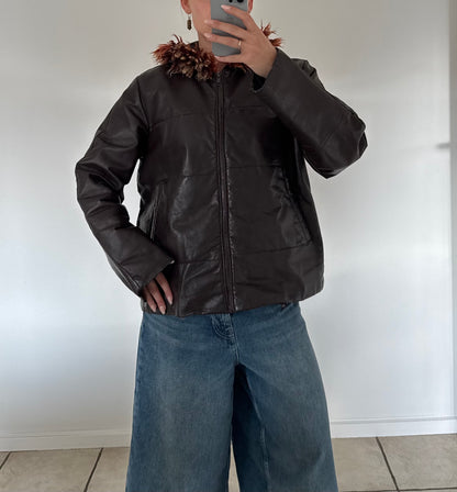 Læderjakke med hætte